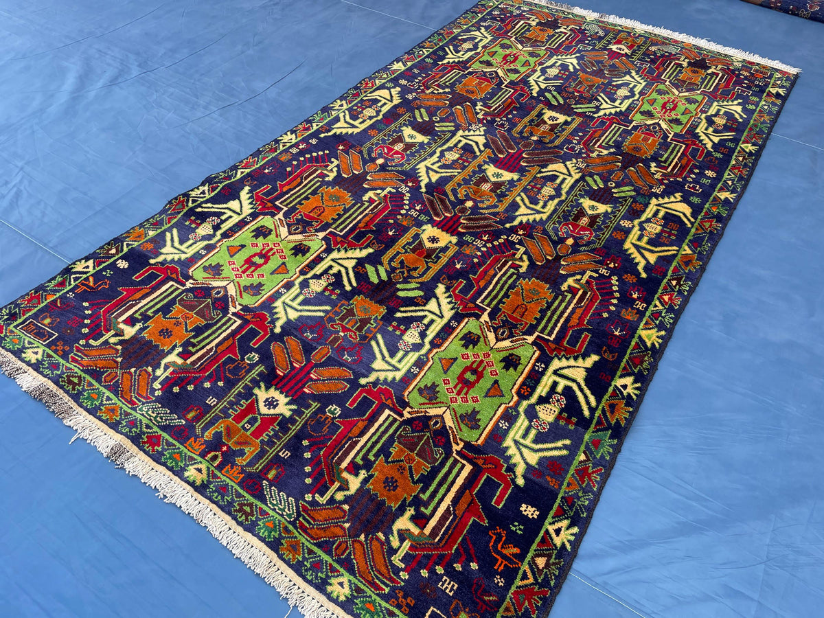 4x7 ft Vintage Handwoven Bedroom Rug, Turkmen Wool Area Carpet, Boho Home Decor