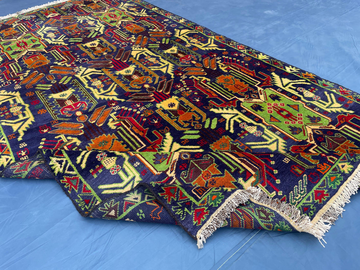 4x7 ft Vintage Handwoven Bedroom Rug, Turkmen Wool Area Carpet, Boho Home Decor