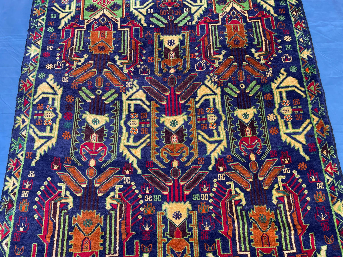 4x7 ft Vintage Handwoven Bedroom Rug, Turkmen Wool Area Carpet, Boho Home Decor