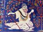 Vintage Animal Motif Rug 4x7 ft, Handmade Tribal Rug, Deep Blue Persian Style Carpet