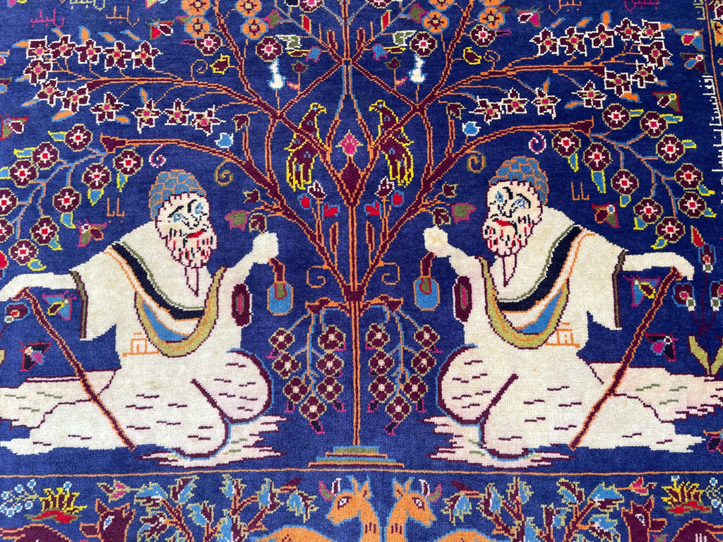 Vintage Animal Motif Rug 4x7 ft, Handmade Tribal Rug, Deep Blue Persian Style Carpet
