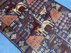 Vintage 4x7 ft Animal Motif Rug, Handmade Blue Tribal Carpet