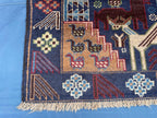 Vintage 4x7 ft Animal Motif Rug, Handmade Blue Tribal Carpet