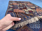 Vintage 4x7 ft Animal Motif Rug, Handmade Blue Tribal Carpet