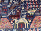 Vintage 4x7 ft Animal Motif Rug, Handmade Blue Tribal Carpet