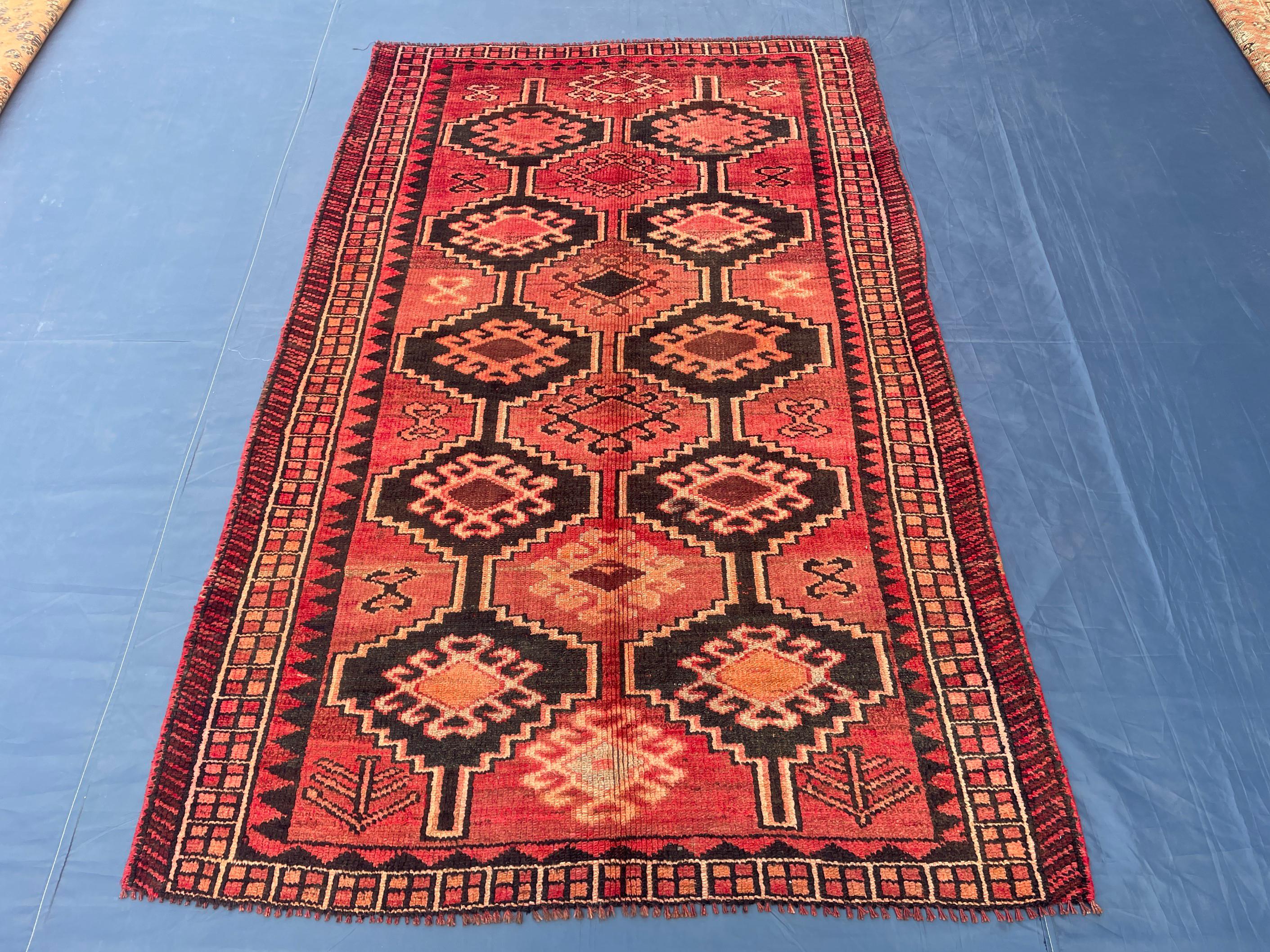 Antique Burn Orange 4.7x7.1 ft Handmade Wool Rug, Rustic Home Decor, Bedroom Carpet