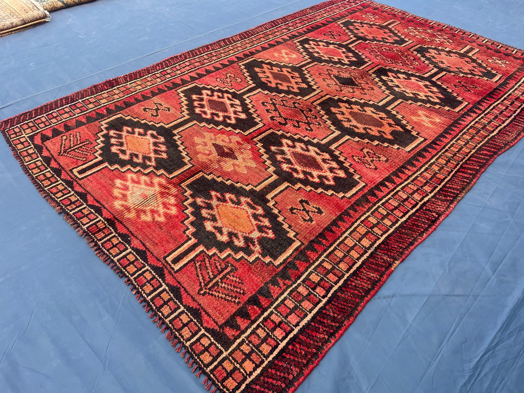 Antique Burn Orange 4.7x7.1 ft Handmade Wool Rug, Rustic Home Decor, Bedroom Carpet
