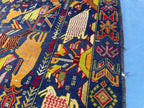 Vintage 4x7 ft Pictorial Tribal Rug, Deep Blue Animal Scene Carpet, Handwoven Folk Art