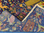 Vintage 4x7 ft Pictorial Tribal Rug, Deep Blue Animal Scene Carpet, Handwoven Folk Art