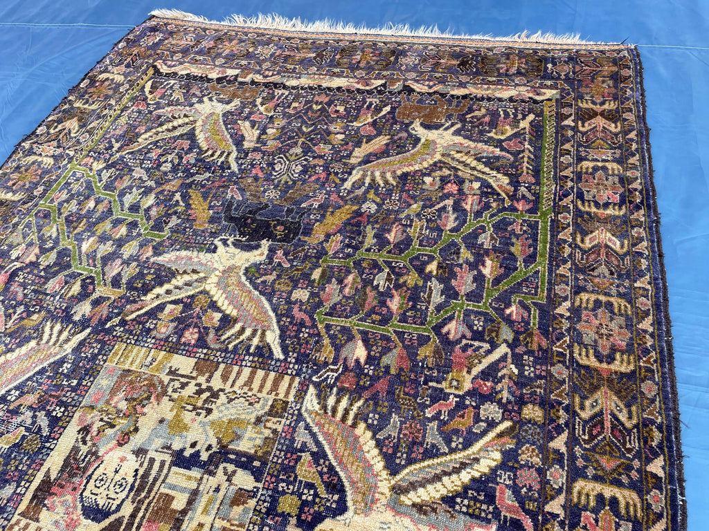 1920s Antique 4x7 ft Handwoven Wool Rug, Afghan Vintage Collectible Carpet