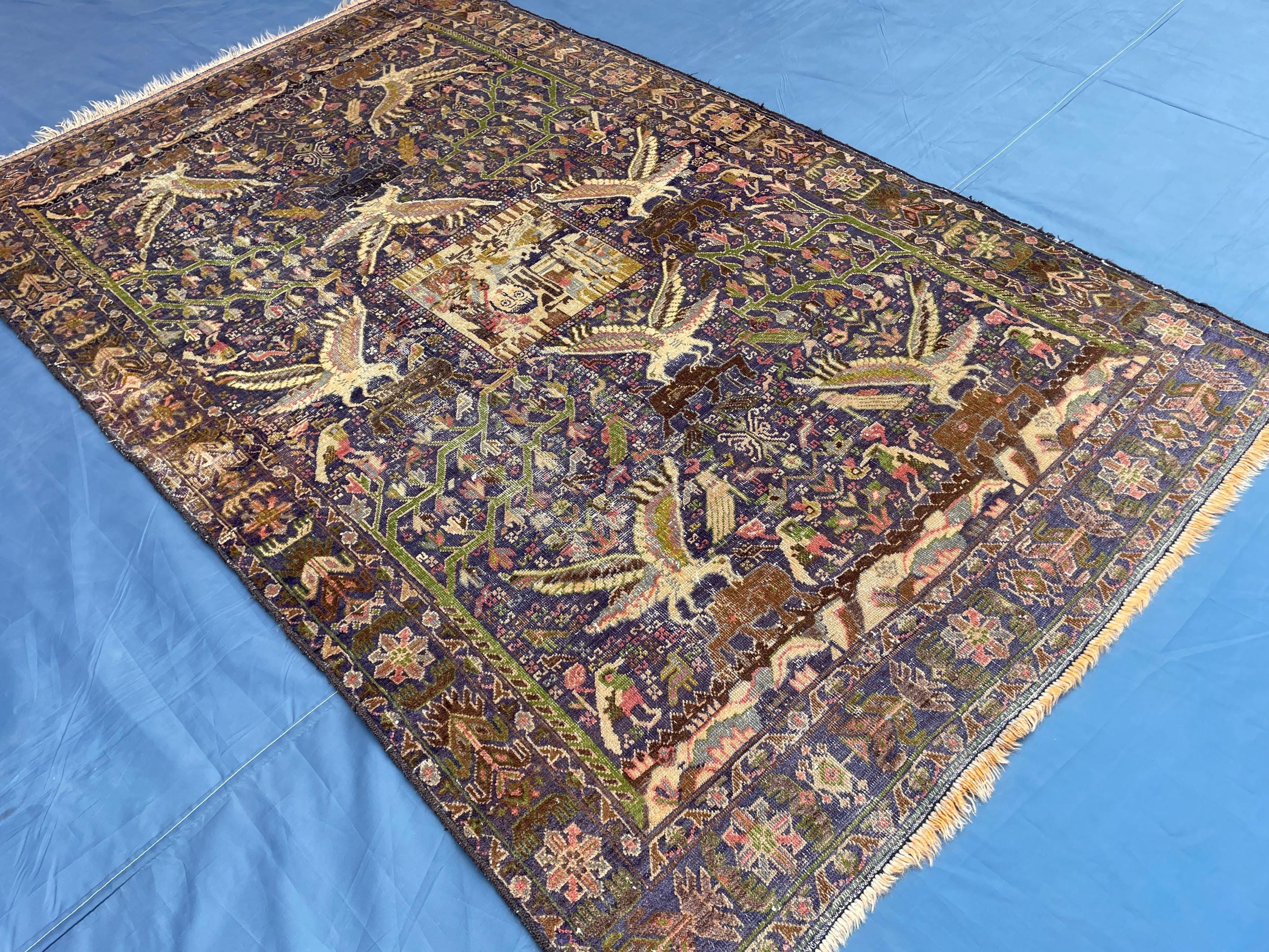 1920s Antique 4x7 ft Handwoven Wool Rug, Afghan Vintage Collectible Carpet