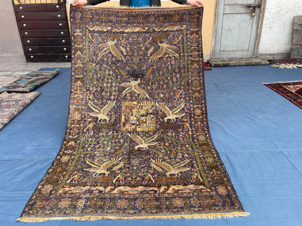 1920s Antique 4x7 ft Handwoven Wool Rug, Afghan Vintage Collectible Carpet