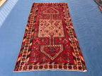 4x9 Rustic Red Vintage Handwoven Wool Rug, Carpet for Farmhouse