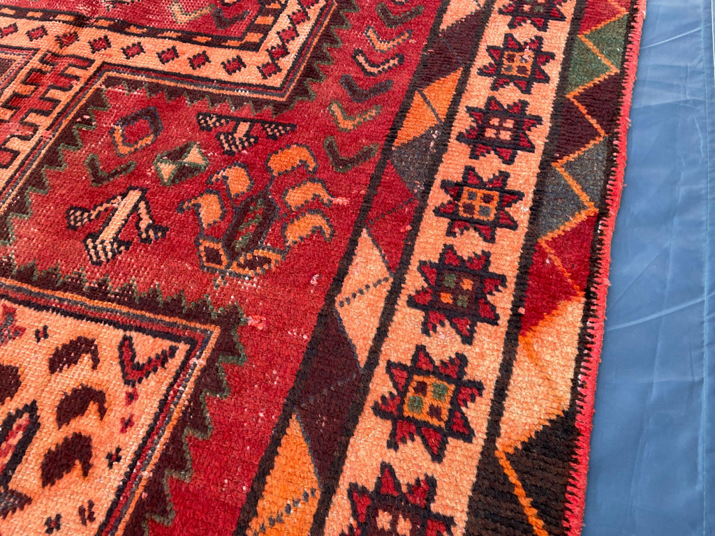 4x9 Rustic Red Vintage Handwoven Wool Rug, Carpet for Farmhouse