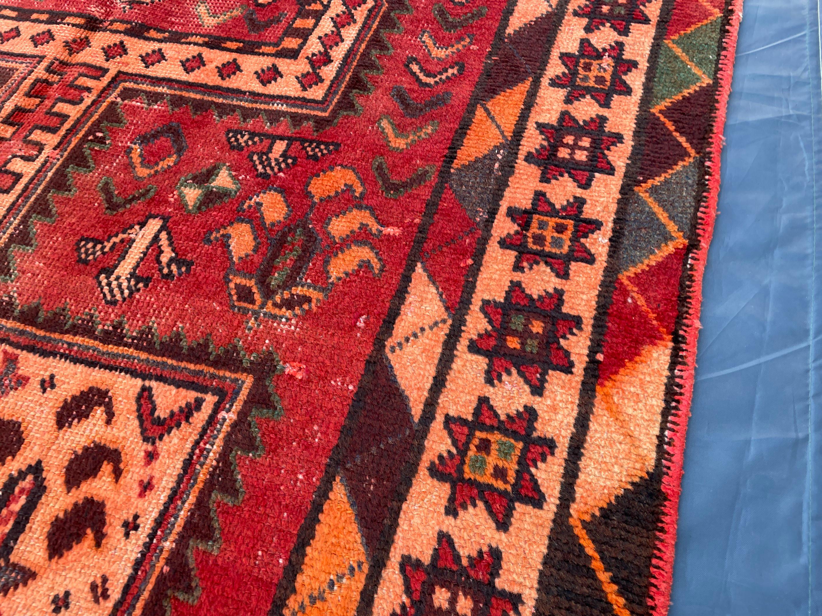 4x9 Rustic Red Vintage Handwoven Wool Rug, Carpet for Farmhouse