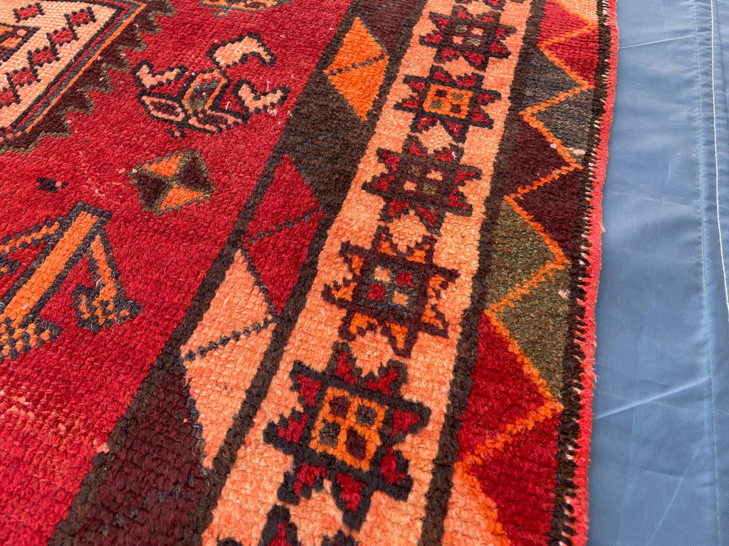 4x9 Rustic Red Vintage Handwoven Wool Rug, Carpet for Farmhouse