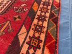 4x9 Rustic Red Vintage Handwoven Wool Rug, Carpet for Farmhouse