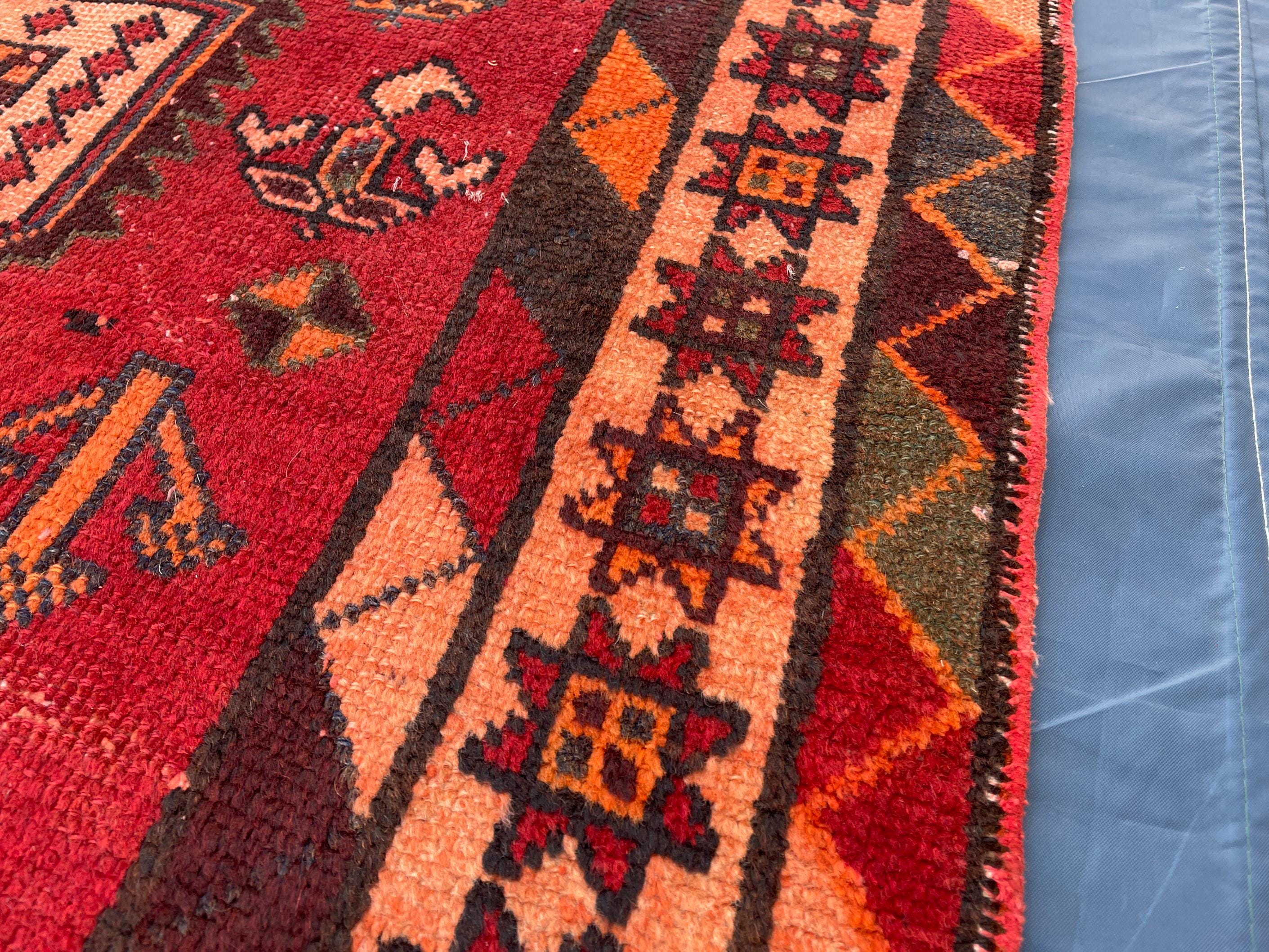 4x9 Rustic Red Vintage Handwoven Wool Rug, Carpet for Farmhouse