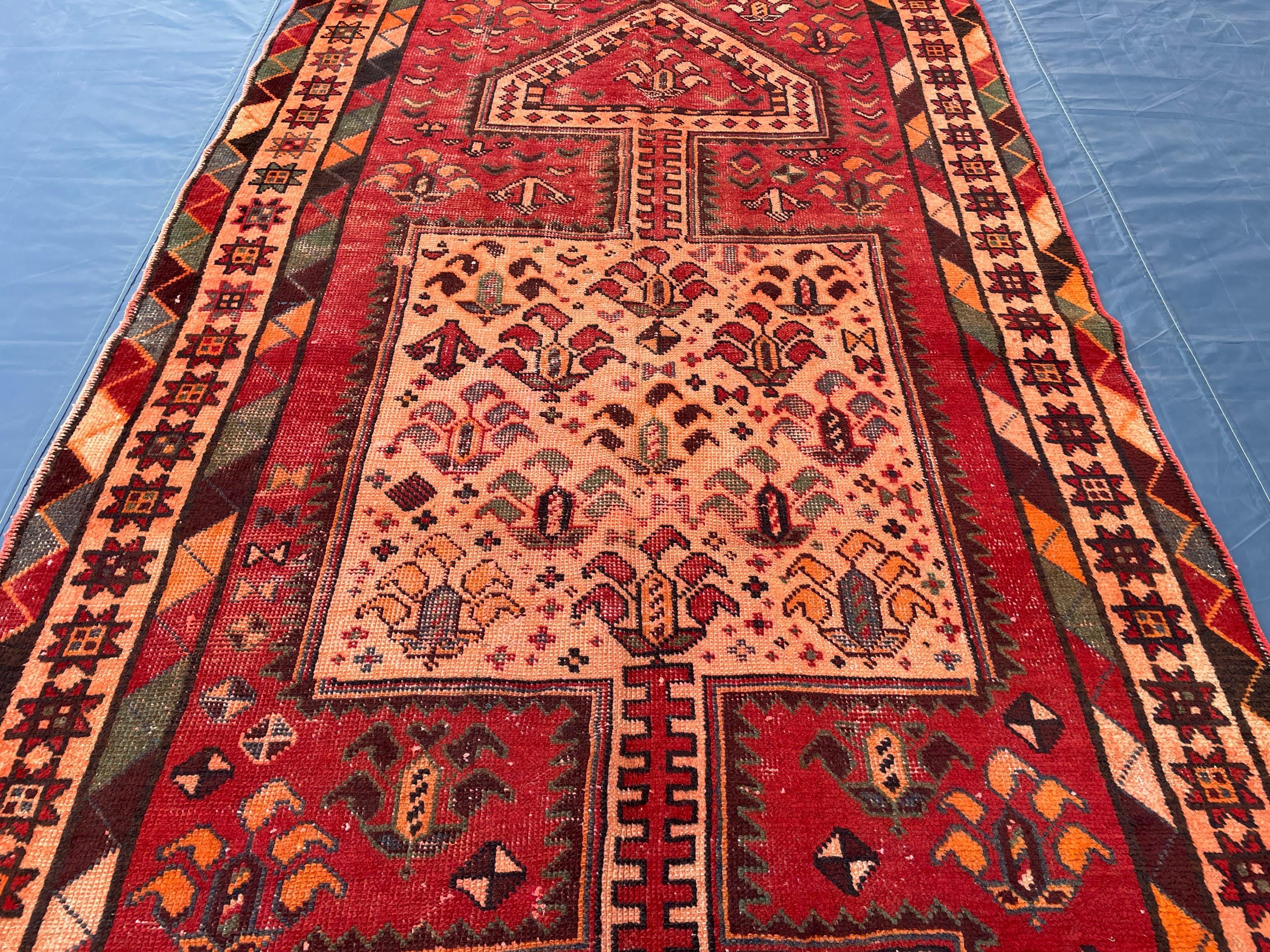 4x9 Rustic Red Vintage Handwoven Wool Rug, Carpet for Farmhouse