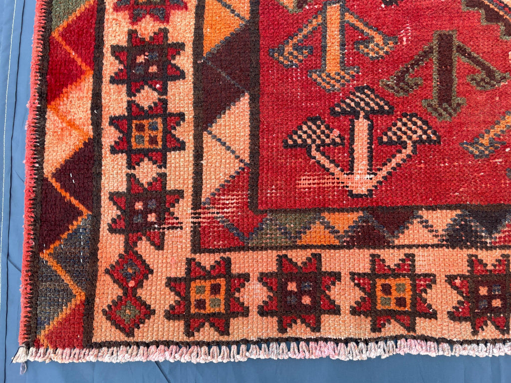 4x9 Rustic Red Vintage Handwoven Wool Rug, Carpet for Farmhouse
