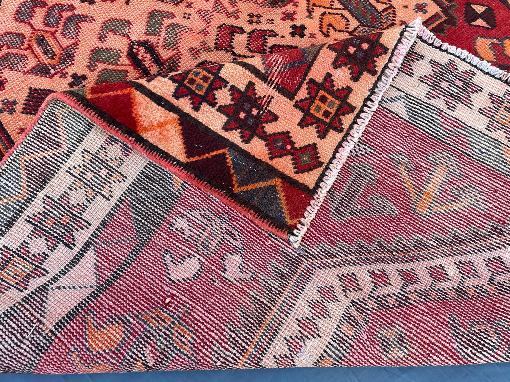 4x9 Rustic Red Vintage Handwoven Wool Rug, Carpet for Farmhouse