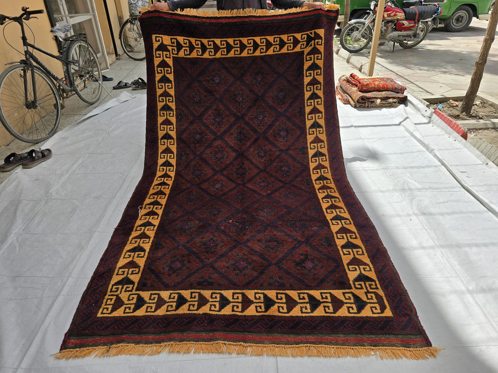 5x8 Ft Soft High Pile Antique Style Rug, Burgundy Tribal Geometric Area Carpet