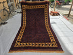 5x8 Ft Soft High Pile Antique Style Rug, Burgundy Tribal Geometric Area Carpet