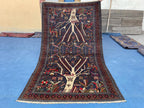 3.7x6.5 ft Tree of Life Handmade Afghan Wool Area Rug, Boho Bedroom Decor
