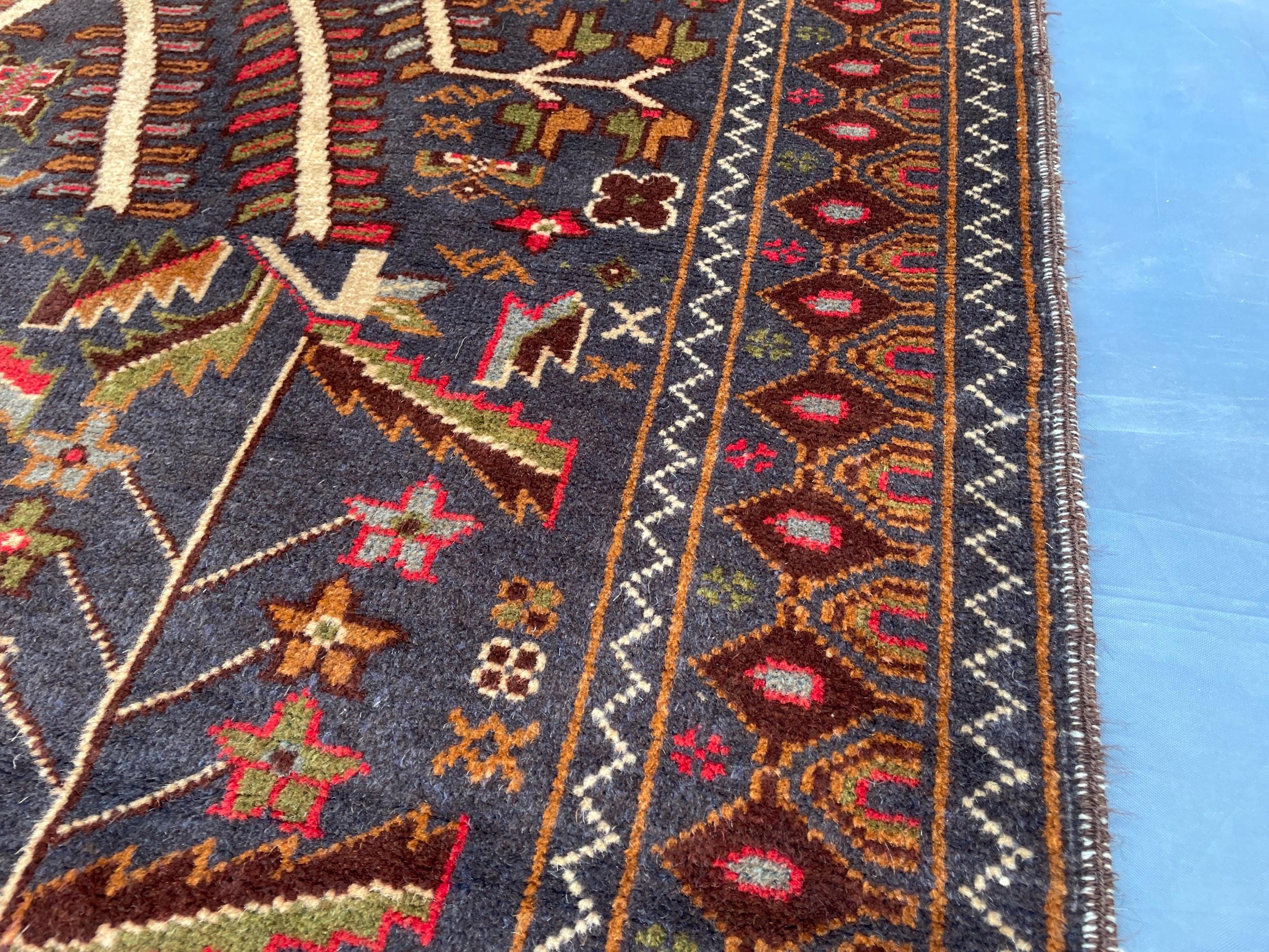 3.7x6.5 ft Tree of Life Handmade Afghan Wool Area Rug, Boho Bedroom Decor