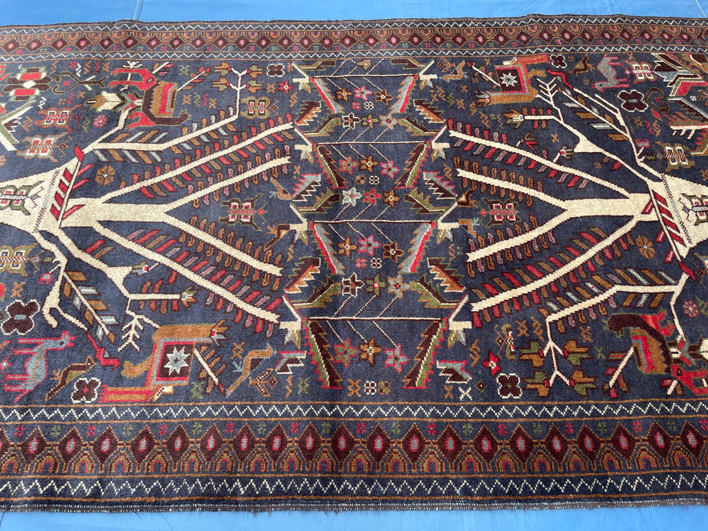 3.7x6.5 ft Tree of Life Handmade Afghan Wool Area Rug, Boho Bedroom Decor