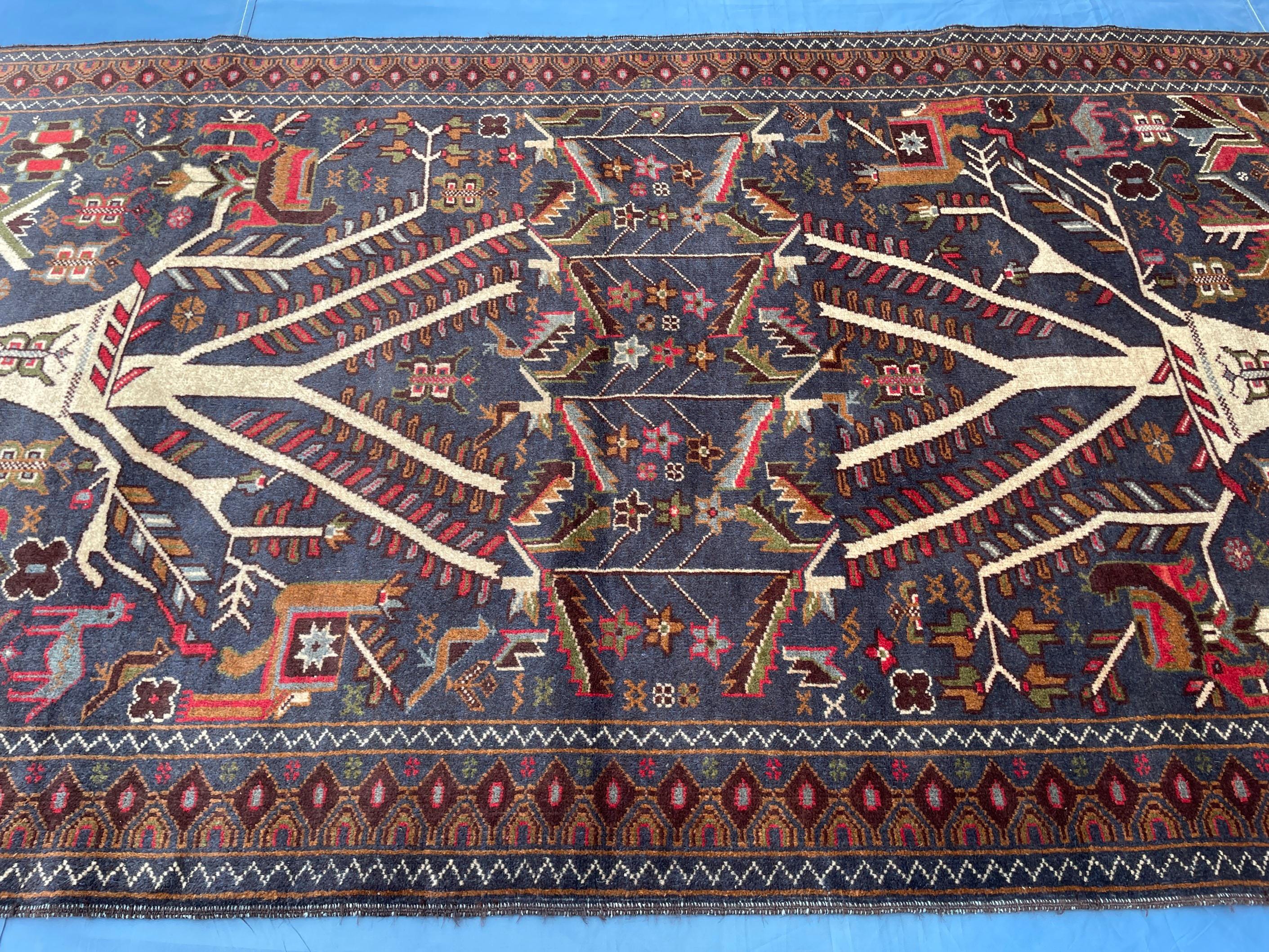 3.7x6.5 ft Tree of Life Handmade Afghan Wool Area Rug, Boho Bedroom Decor