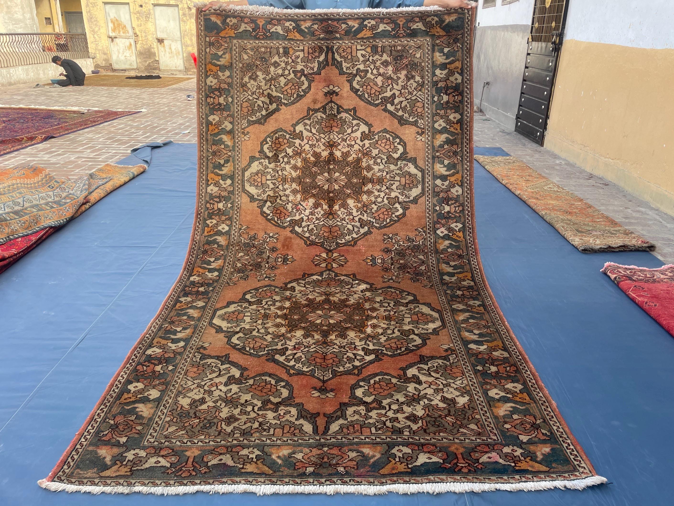 5x10 ft Vintage Afghan Handmade Wool Hallway Rug, Antique Living Room Carpet