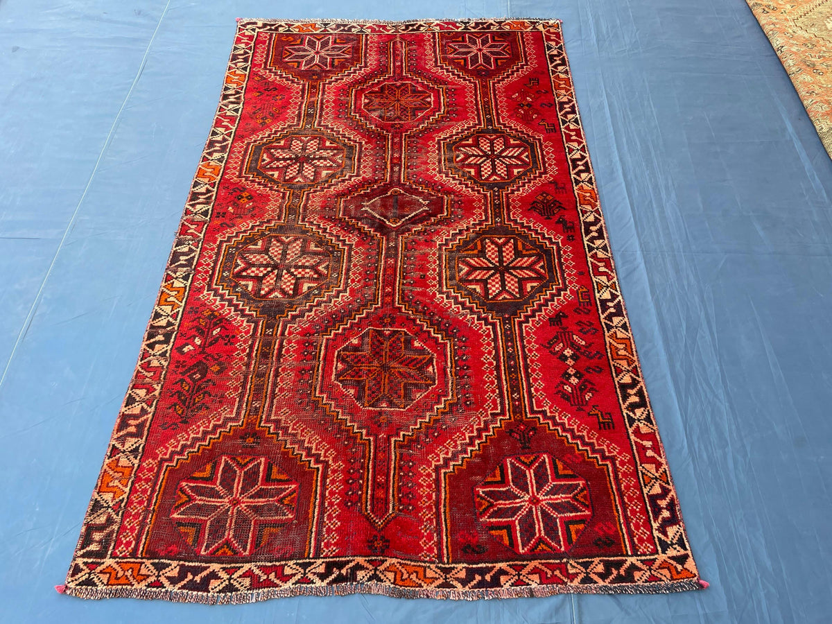 4.5x7 Ft Vintage Living Room Rug, Afghan Handwoven Tribal Wool Carpet Antique Decor