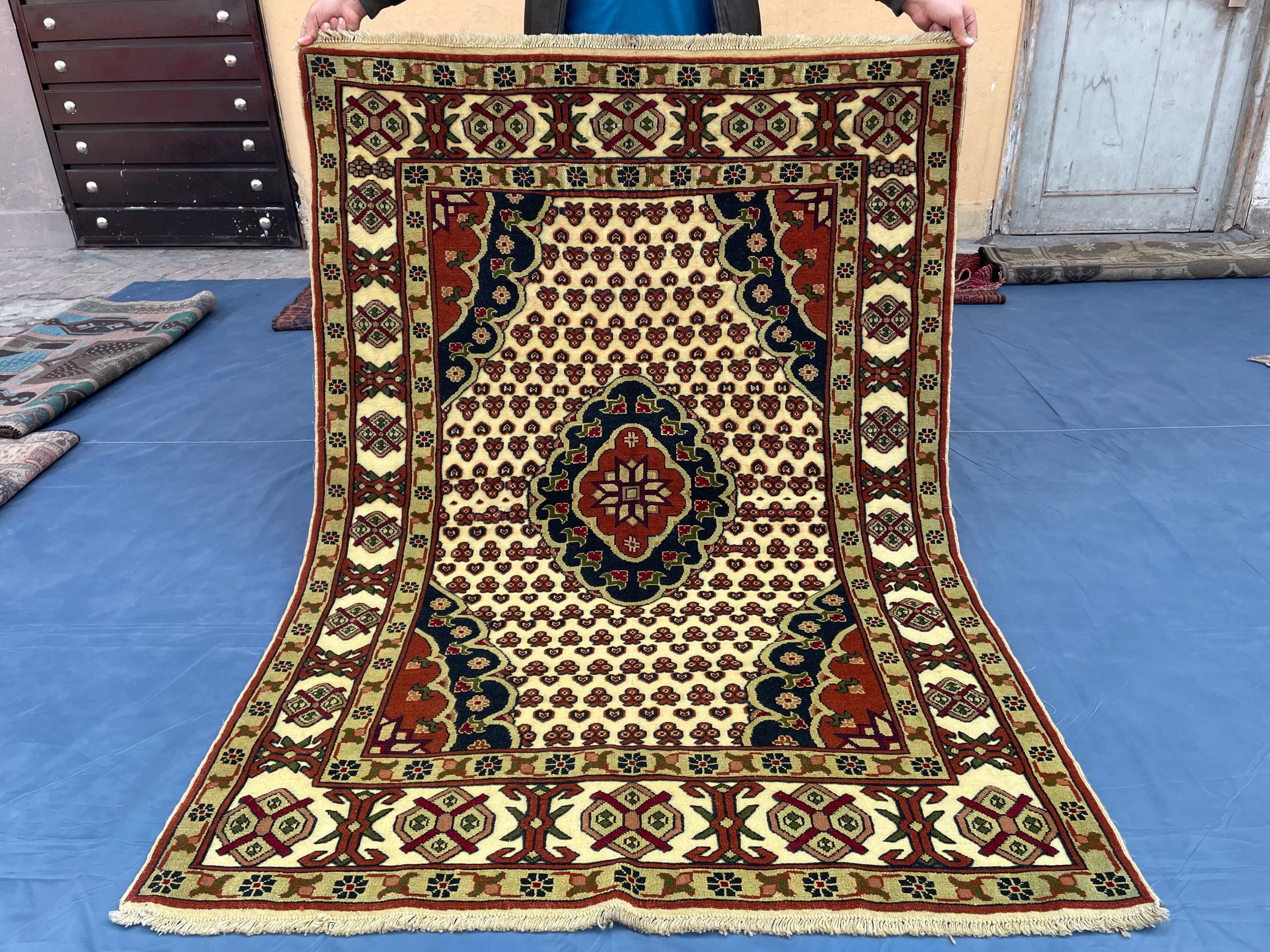 4x6 Medallion Design Handmade Afghan Vintage Wool Area Rug, Carpet for Bedroom