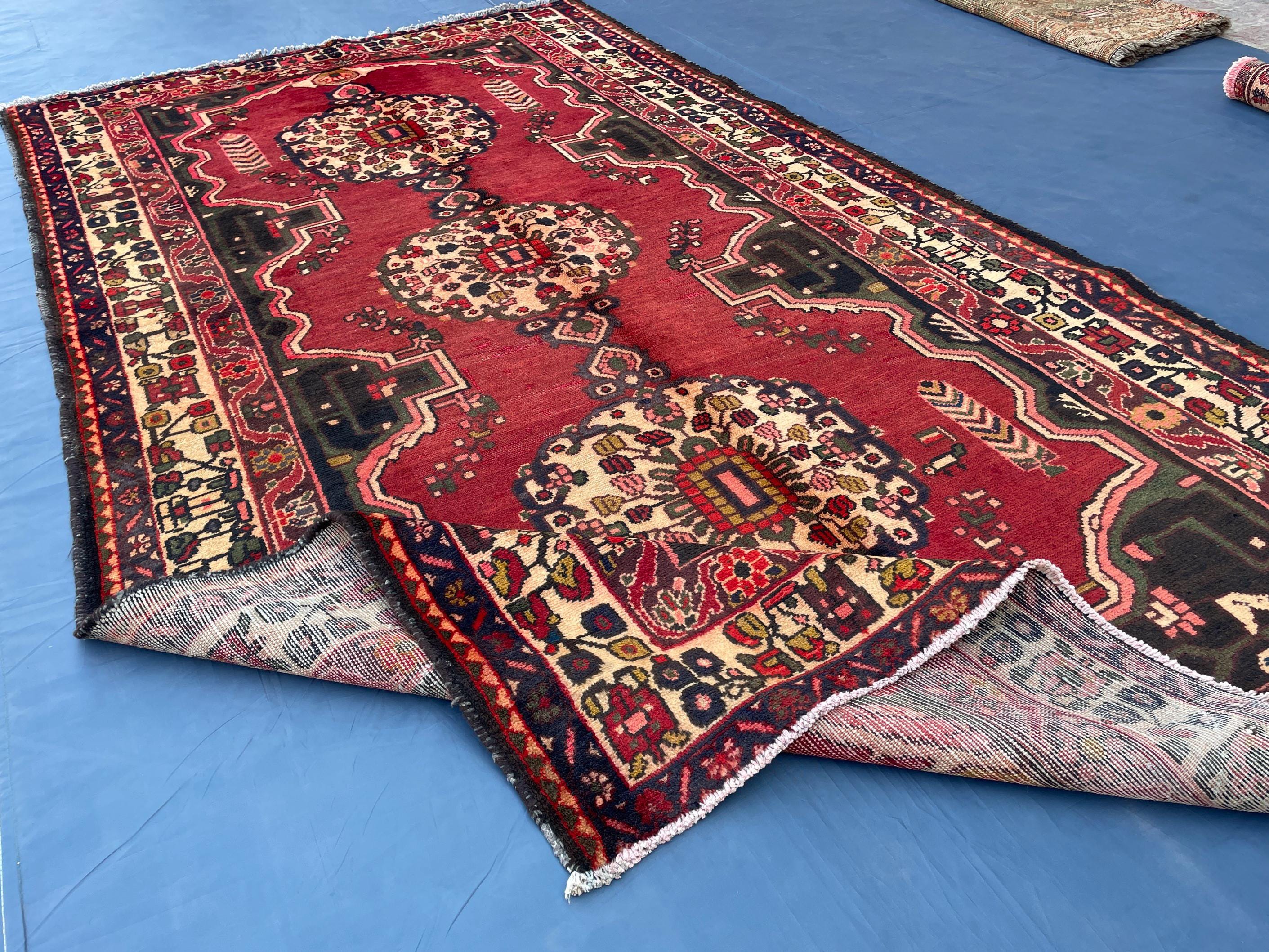5x9 Vintage Large Living Room Rug, Handmade Afghan Tribal Wool Area Carpet