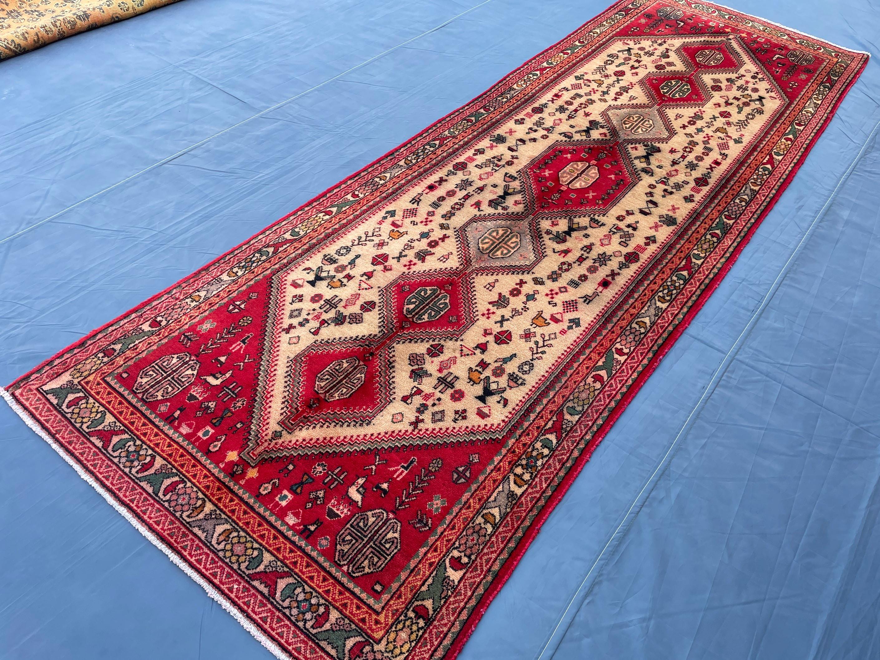 Antique 3.1x9.5 ft Handwoven Hallway Runner Rug, Boho Home Decor