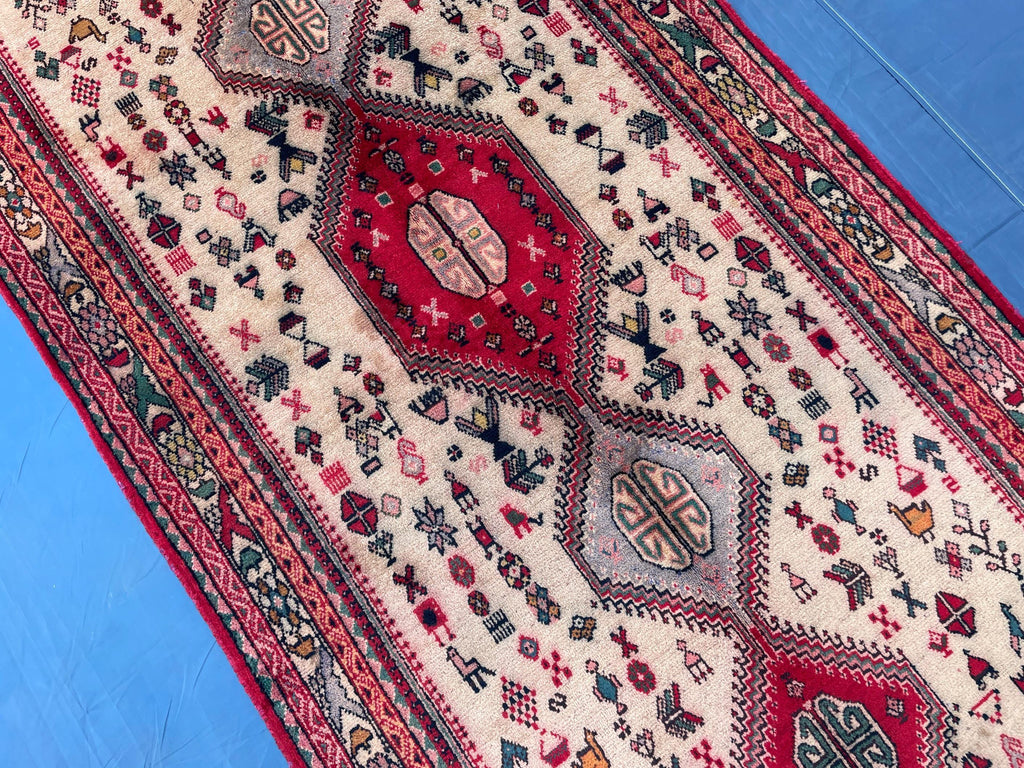 Antique 3.1x9.5 ft Handwoven Hallway Runner Rug, Boho Home Decor