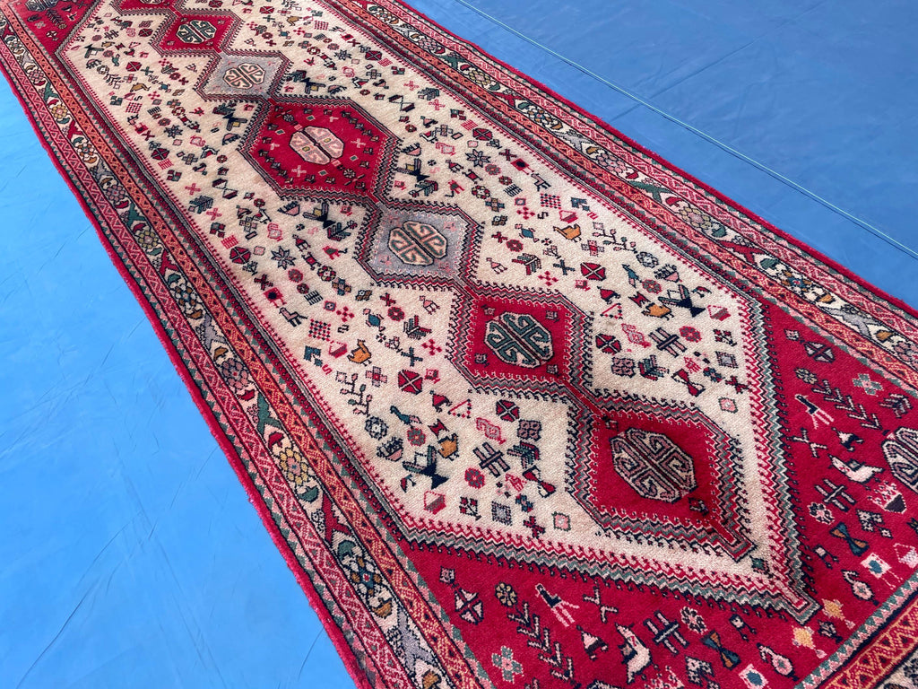Antique 3.1x9.5 ft Handwoven Hallway Runner Rug, Boho Home Decor