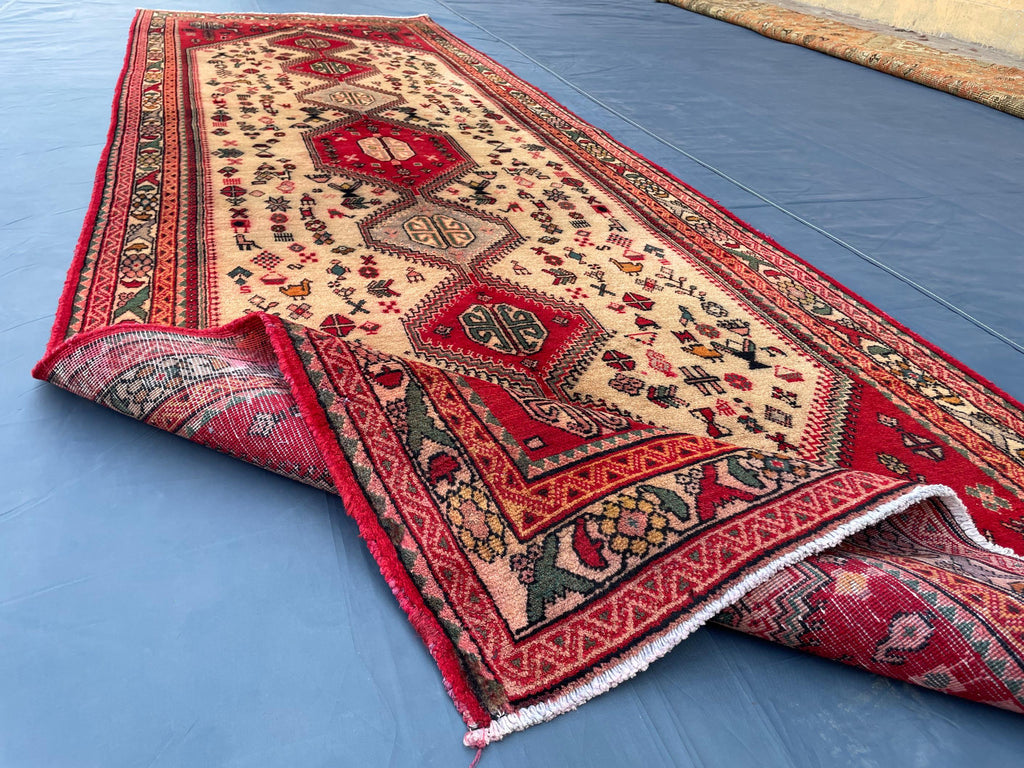 Antique 3.1x9.5 ft Handwoven Hallway Runner Rug, Boho Home Decor
