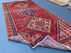 Vintage 4'8x9'6 ft Afghan Tribal Rug – Red & Indigo Geometric Design – Handwoven Antique Wool Carpet