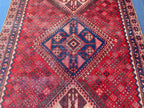 Vintage 4'8x9'6 ft Afghan Tribal Rug – Red & Indigo Geometric Design – Handwoven Antique Wool Carpet