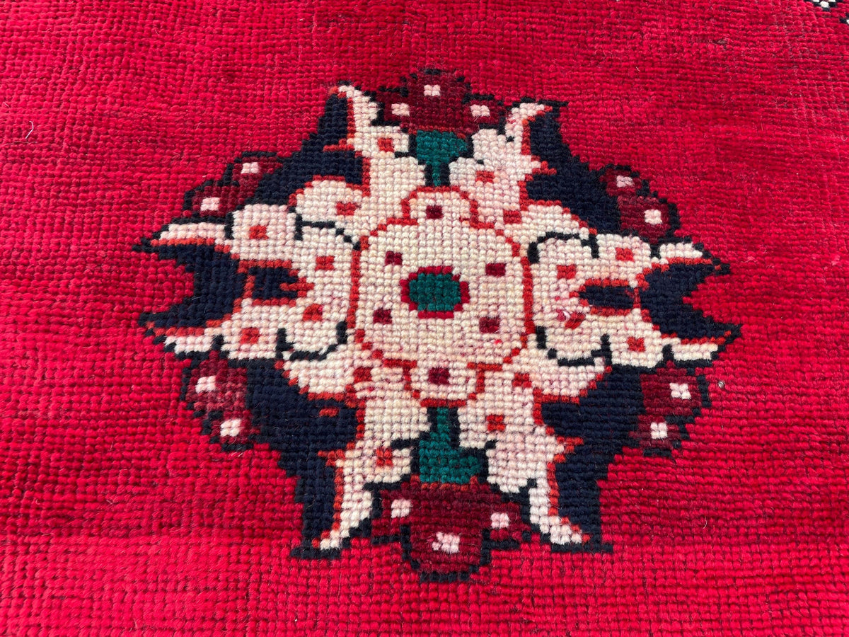 3.6x4.10 1950s Vintage Handmade Herati Rug for Bedroom or Entryway, Rustic Home Decor