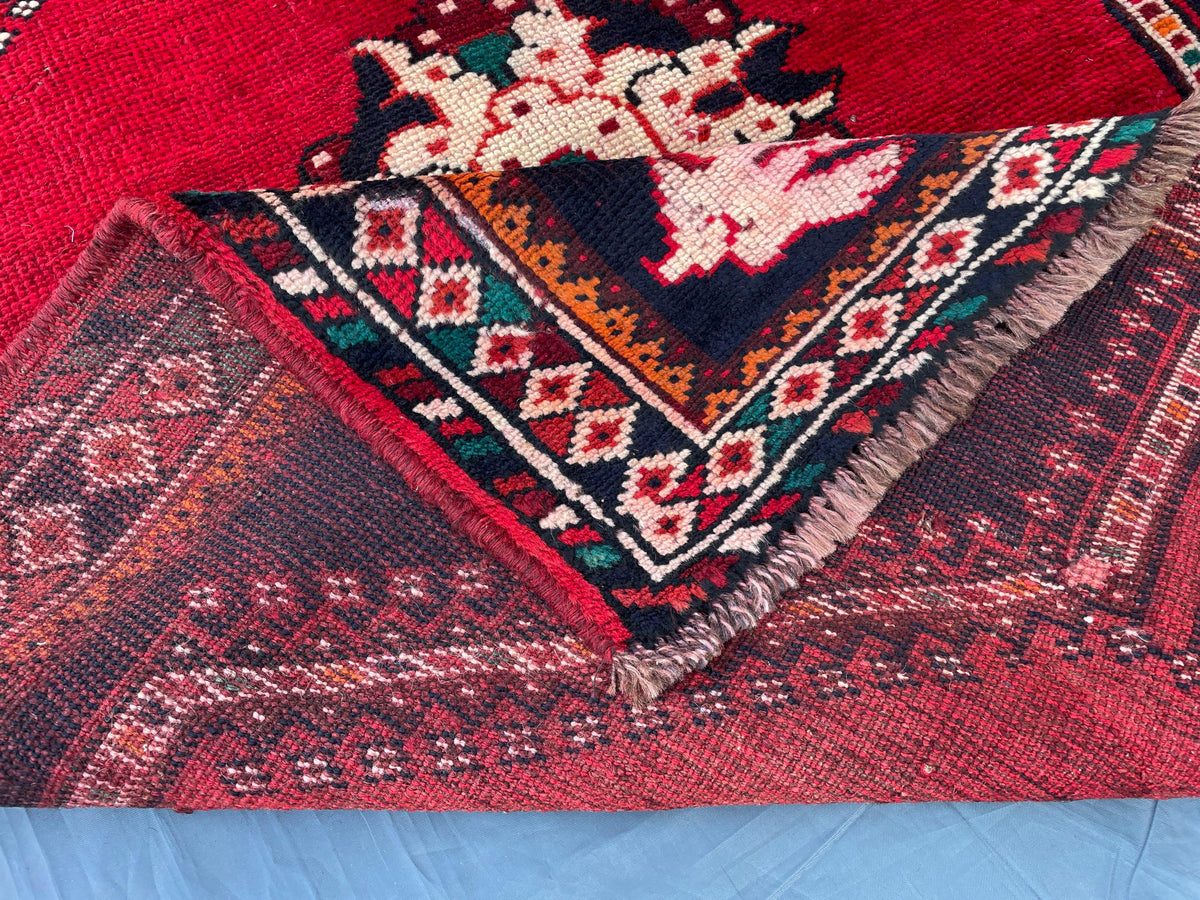 3.6x4.10 1950s Vintage Handmade Herati Rug for Bedroom or Entryway, Rustic Home Decor