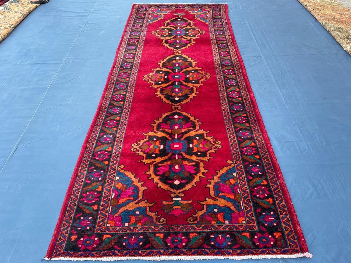 4x10 Large Hallway Runner Rug, Handwoven Vintage Afghan Wool Area Rug Boho Home Decor