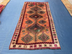 Warm Terracotta 1940s Antique 5x9 Handwoven Wool Rug, Vintage Bohemian Area Rug