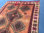 Warm Terracotta 1940s Antique 5x9 Handwoven Wool Rug, Vintage Bohemian Area Rug
