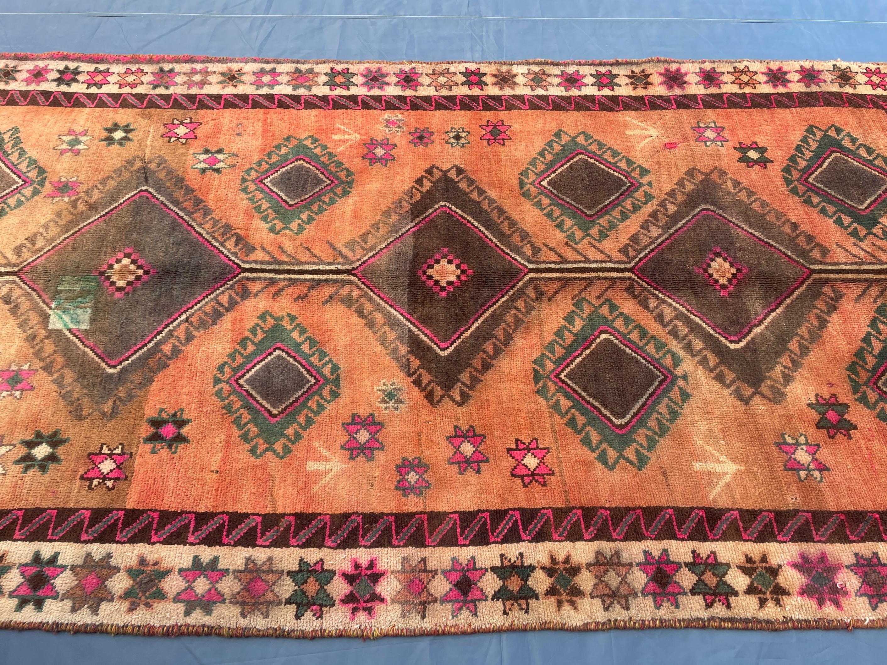 Warm Terracotta 1940s Antique 5x9 Handwoven Wool Rug, Vintage Bohemian Area Rug