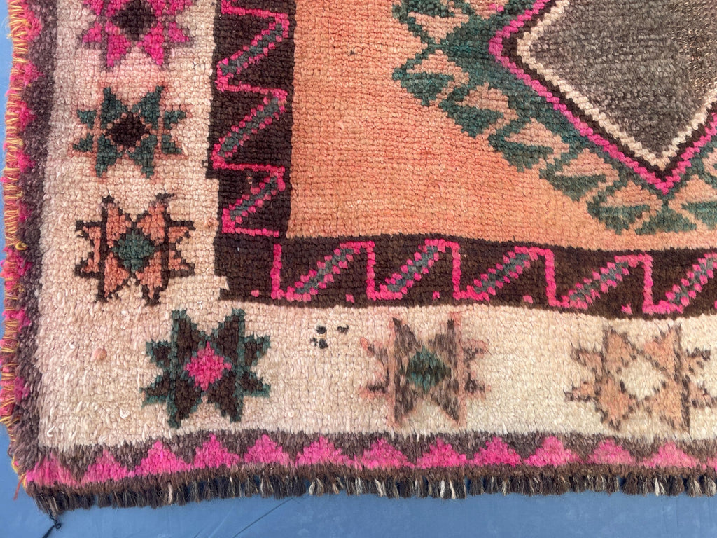 Warm Terracotta 1940s Antique 5x9 Handwoven Wool Rug, Vintage Bohemian Area Rug