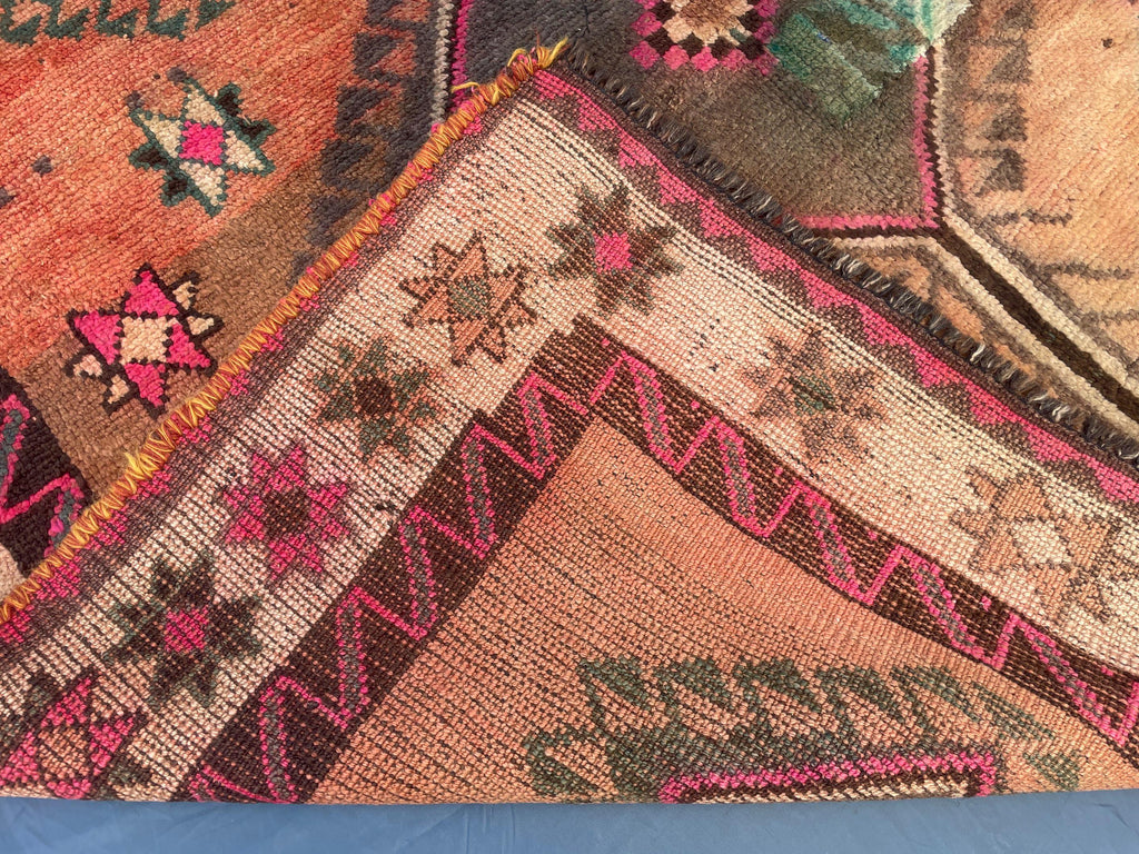 Warm Terracotta 1940s Antique 5x9 Handwoven Wool Rug, Vintage Bohemian Area Rug