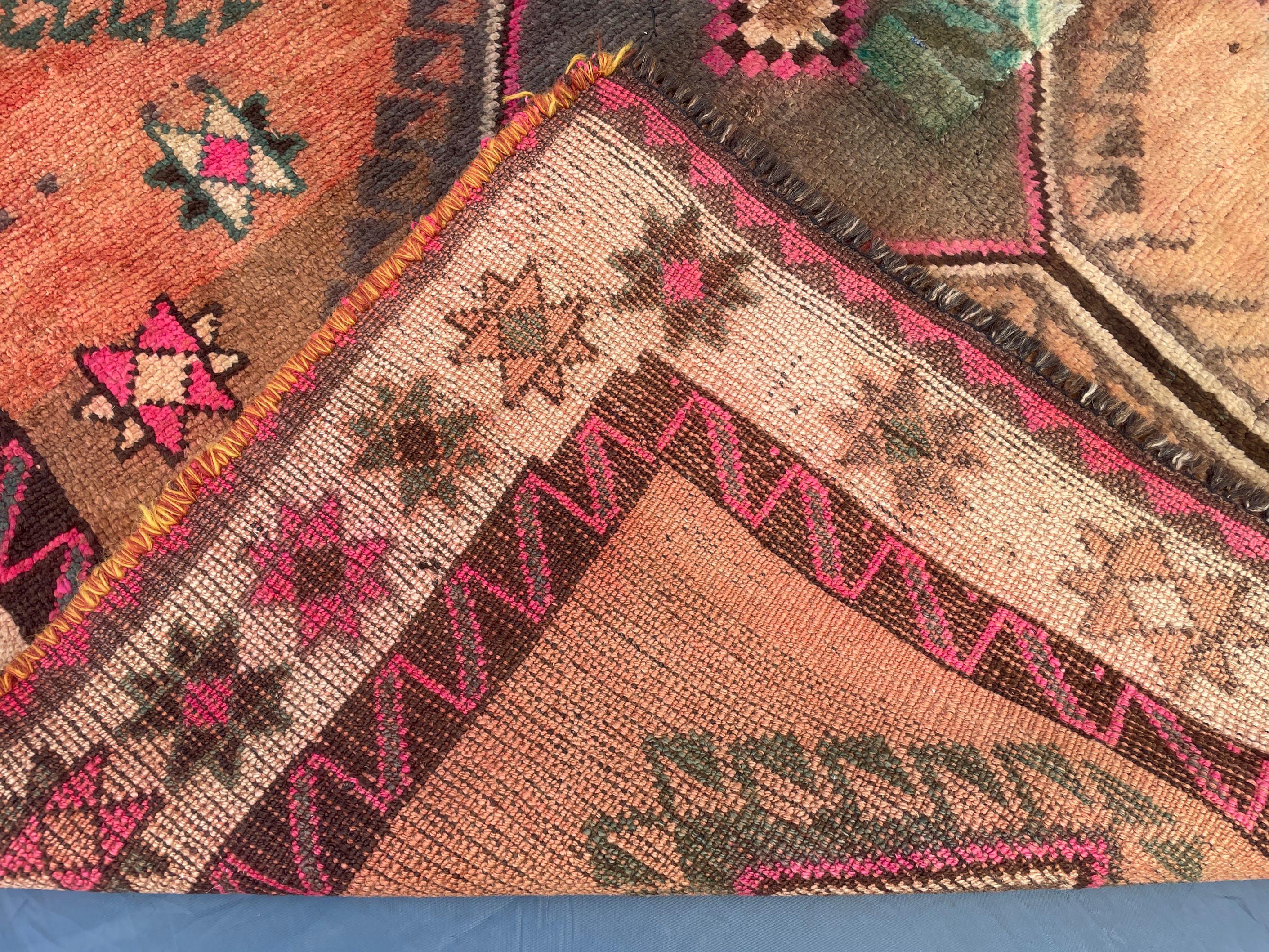 Warm Terracotta 1940s Antique 5x9 Handwoven Wool Rug, Vintage Bohemian Area Rug